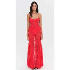 FOR LOVE & LEMONS Shirley Lace Maxi Dress In Red Keepsakes S